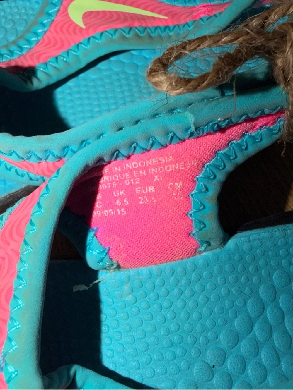 Nike Kids Teal and Hot Pink Velcro Sport Sandals with Yellow Swoosh